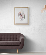Load image into Gallery viewer, 9" x 12" original watercolor emotional portrait painting in an ethereal, expressive, impressionist, minimalist, modern style by contemporary fine artist Elizabeth Becker. Soft watery peach, mauve purple, olive green and white colors.