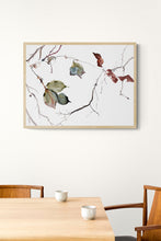 Load image into Gallery viewer, 11” x 15” original watercolor botanical nature tree painting in an expressive, impressionist, minimalist, modern style by contemporary fine artist Elizabeth Becker. Muted moody neutral green, burnt sienna, rust red and white colors.