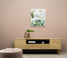 Load image into Gallery viewer, 16" x 20" original watercolor botanical ferns and leaves painting in an expressive, impressionist, minimalist, modern style by contemporary fine artist Elizabeth Becker. Monochromatic green, black and white colors.