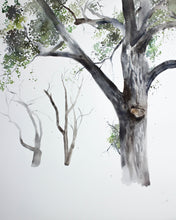 Load image into Gallery viewer, 16" x 20" original watercolor tree painting in an expressive, impressionist, minimalist, modern style by contemporary fine artist Elizabeth Becker. Nature wall art. Prints available.