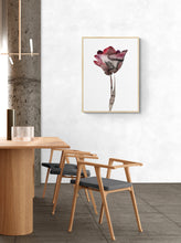 Load image into Gallery viewer, 12” x 20.5” original ink watercolor botanical floral painting in an expressive, impressionist, minimalist, modern style by contemporary fine artist Elizabeth Becker. Moody watery monochromatic red, eggplant or plum purple, gray, black and white colors.