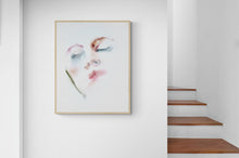 Load image into Gallery viewer, 16" x 20" original watercolor emotional abstract portrait painting in an expressive, impressionist, minimalist, modern style by contemporary fine artist Elizabeth Becker. Soft muted pastel fading colors.