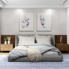 Load image into Gallery viewer, 9" x 12" original watercolor abstract portrait painting in an expressive, impressionist, minimalist, modern style by contemporary fine artist Elizabeth Becker. Soft watery peach, pink, red, blue gray and white colors.