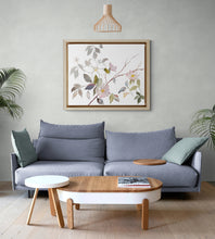 Load image into Gallery viewer, 9” x 12" original watercolor botanical floral painting in an expressive, impressionist, minimalist, modern style by contemporary fine artist Elizabeth Becker. Soft muted pink, olive green, gray and white colors.