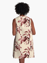 Load image into Gallery viewer, A-line or swing dress featuring original hand-painted watercolor painting by artist Elizabeth Becker. Minimal modern flowy summer tent dress with floral design. Dark maroon red and cream colors. Loose expressive botanical leaves design.