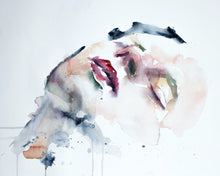 Load image into Gallery viewer, 16" x 20" original watercolor abstract portrait painting in an expressive, impressionist, minimalist, modern style by contemporary fine artist Elizabeth Becker.