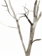 Load image into Gallery viewer, 18” x 24” black and white original ink painting of bare winter trees in an expressive, impressionist, minimalist, modern style by contemporary fine artist Elizabeth Becker