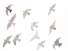 Load image into Gallery viewer, 18” x 24” original watercolor flying birds painting in an ethereal, expressive, impressionist, minimalist, modern style by contemporary fine artist Elizabeth Becker