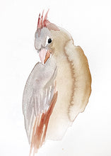 Load image into Gallery viewer, 5” x 7” original watercolor female cardinal painting in an ethereal, expressive, impressionist, minimalist, modern style by contemporary fine artist Elizabeth Becker