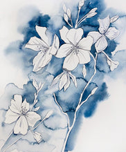 Load image into Gallery viewer, 16” x 20” original watercolor botanical cherry blossom floral painting in an expressive, impressionist, minimalist, modern style by contemporary fine artist Elizabeth Becker