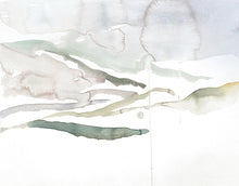Load image into Gallery viewer, 16” x 20” original watercolor abstract landscape painting in an expressive, impressionist, minimalist, modern style by contemporary fine artist Elizabeth Becker
