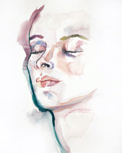 Load image into Gallery viewer, 16" x 20" original watercolor abstract portrait painting in an expressive, impressionist, minimalist, modern style by contemporary fine artist Elizabeth Becker