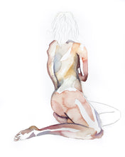 Load image into Gallery viewer, 16" x 20" original watercolor meditative seated nude figure painting in an expressive, impressionist, minimalist, modern style by contemporary fine artist Elizabeth Becker