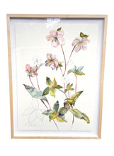 Load image into Gallery viewer, 22" x 33" original framed watercolor botanical hellebore flower painting in an expressive, impressionist, minimalist, modern style by contemporary fine artist Elizabeth Becker