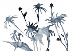 Load image into Gallery viewer, 9” x 12" original watercolor botanical shadow painting in an expressive, impressionist, minimalist, modern style by contemporary fine artist Elizabeth Becker. Soft watery drippy monochromatic black, gray and white colors.