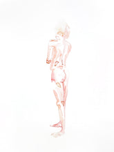 Load image into Gallery viewer, 18" x 24" original watercolor abstract nude gestural figure painting in an expressive, impressionist, minimalist, modern style by contemporary fine artist Elizabeth Becker. Soft ethereal peach and white colors.