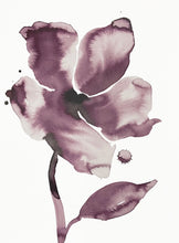 Load image into Gallery viewer, 11” x 15” original watercolor ink botanical wild rose floral painting in an expressive, impressionist, minimalist, modern style by contemporary fine artist Elizabeth Becker. Watery muted mauve, eggplant or plum purple and white colors.