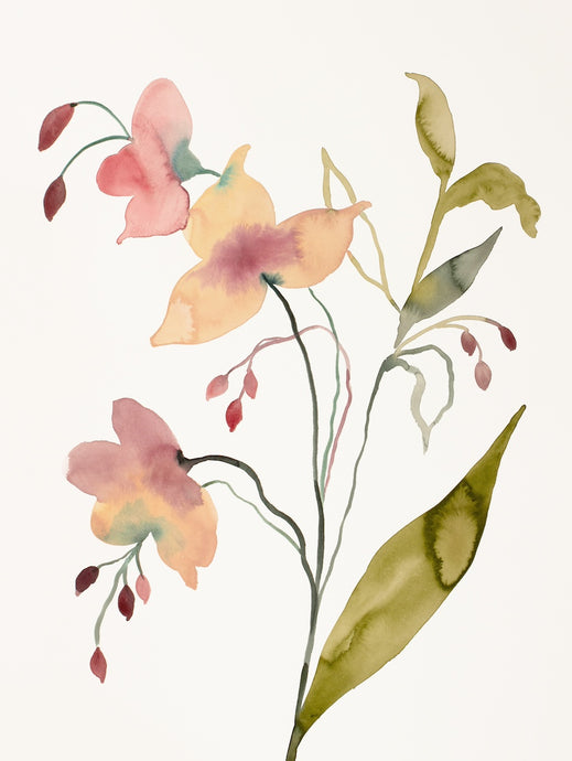 Commission a floral, botanical watercolor painting by contemporary artist Elizabeth Becker in an expressive, impressionist, abstract, minimalist, modern style.