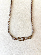 Load image into Gallery viewer, White Quartz &amp; Mica Wire-Wrapped Copper Pendant Necklace. Genuine Real Raw Crystal Gemstone. Foraged Rock Found on a Hike near Asheville in Western North Carolina. Minimalist Modern Bohemian Criss-Cross Design. Authentic One-of-a-Kind Handmade Jewelry.
