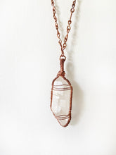 Load image into Gallery viewer, Clear Quartz &amp; Wire-Wrapped Copper Pendant Necklace. Genuine Real Raw Crystal Gemstone, Sourced in Asheville, North Carolina. Minimalist Modern Bohemian Design. Authentic One-of-a-Kind Handmade Jewelry.
