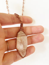 Load image into Gallery viewer, Clear Quartz &amp; Wire-Wrapped Copper Pendant Necklace. Genuine Real Raw Crystal Gemstone, Sourced in Asheville, North Carolina. Minimalist Modern Bohemian Design. Authentic One-of-a-Kind Handmade Jewelry.
