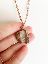 Load image into Gallery viewer, Quartz &amp; Wire-Wrapped Copper Pendant Necklace. Genuine Real Raw Uncut Rough Crystal Gemstone. Foraged Rock Found on a Hike near Asheville in Western North Carolina. Minimalist Modern Bohemian Style Design. Authentic One-of-a-Kind Handmade Jewelry.
