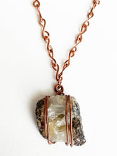 Load image into Gallery viewer, Quartz &amp; Wire-Wrapped Copper Pendant Necklace. Genuine Real Raw Uncut Rough Crystal Gemstone. Foraged Rock Found on a Hike near Asheville in Western North Carolina. Minimalist Modern Bohemian Style Design. Authentic One-of-a-Kind Handmade Jewelry.
