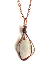 Load image into Gallery viewer, Quartz &amp; Wire-Wrapped Copper Pendant Necklace. Genuine Real Raw Uncut Rough Crystal Gemstone. Foraged Rock Found on a Hike near Asheville in Western North Carolina. Minimalist Modern Bohemian Style Design. Authentic One-of-a-Kind Handmade Jewelry.
