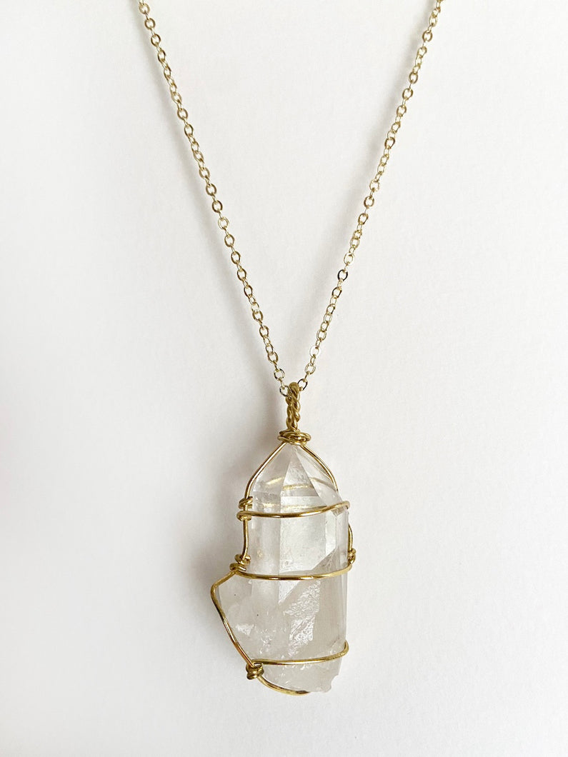 Clear Quartz & Wire-Wrapped Copper Pendant Necklace. Genuine Real Raw Gemstone Crystal Shard, Sourced in Asheville, North Carolina. Minimalist Modern Bohemian Design. Authentic One-of-a-Kind Handmade Jewelry.