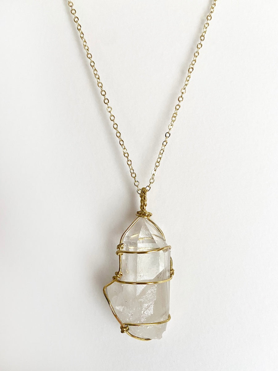 Clear Quartz & Wire-Wrapped Copper Pendant Necklace. Genuine Real Raw Gemstone Crystal Shard, Sourced in Asheville, North Carolina. Minimalist Modern Bohemian Design. Authentic One-of-a-Kind Handmade Jewelry.