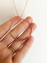 Load image into Gallery viewer, Hammered Wire-Wrapped Copper Circle Pendant Necklace. Delicate Intricate Minimalist Modern Bohemian Design. Authentic One-of-a-Kind Handmade Jewelry.
