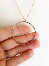 Load image into Gallery viewer, Hammered Wire-Wrapped Copper Circle Pendant Necklace. Delicate Intricate Minimalist Modern Bohemian Design. Authentic One-of-a-Kind Handmade Jewelry.
