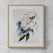 Load image into Gallery viewer, 16” x 20” original watercolor botanical cherry blossom floral painting in an expressive, impressionist, minimalist, modern style by contemporary fine artist Elizabeth Becker. 

