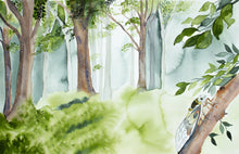 Load image into Gallery viewer, A heartwarming poem and gorgeous watercolor paintings by writer and artist Elizabeth Becker. This “children’s book&quot; for all ages reminds us of our spiritual connection to the natural world around us– with all the magic, wonder and comfort it has to offer. Sheltering Trees is a mindful journey into the forest and into the heart.

