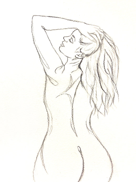 Commission a custom nude figure line charcoal drawing by contemporary artist Elizabeth Becker in an expressive, gestural, impressionist, minimalist, modern style.