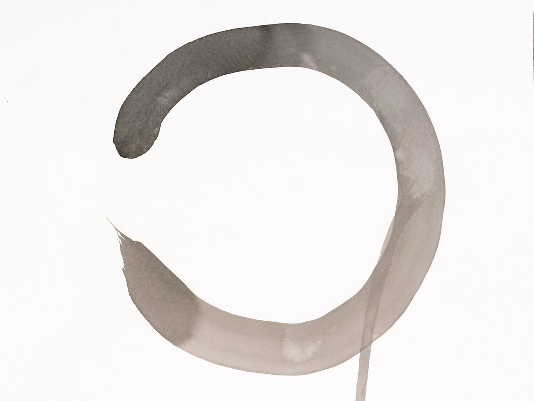 9” x 12” original ink spiritual meditative ensō circle in an expressive minimalist modern style by contemporary fine artist Elizabeth Becker