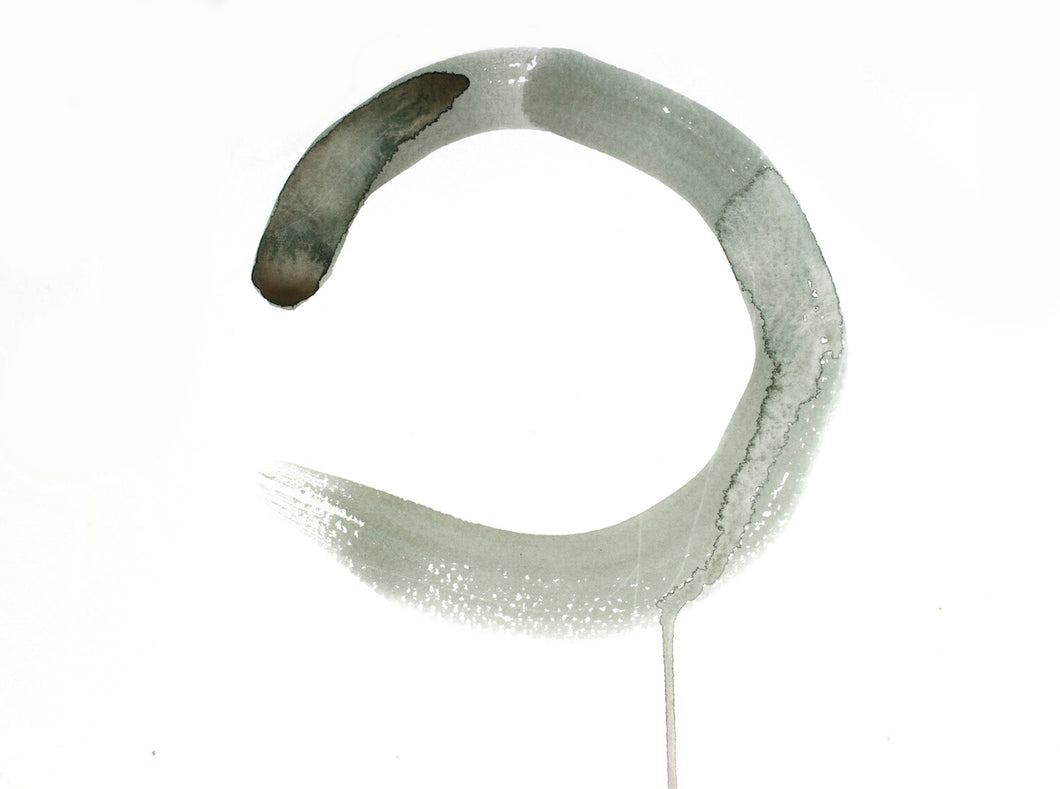 9” x 12” original watercolor spiritual meditative ensō circle in an expressive minimalist modern style by contemporary fine artist Elizabeth Becker