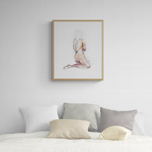 Load image into Gallery viewer, 16&quot; x 20&quot; original watercolor meditative seated nude figure painting in an expressive, impressionist, minimalist, modern style by contemporary fine artist Elizabeth Becker
