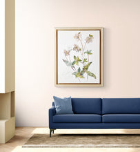 Load image into Gallery viewer, 22&quot; x 33&quot; original framed watercolor botanical hellebore flower painting in an expressive, impressionist, minimalist, modern style by contemporary fine artist Elizabeth Becker
