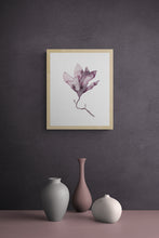 Load image into Gallery viewer, 9” x 12” original botanical floral ink painting in an expressive, impressionist, minimalist, modern style by contemporary fine artist Elizabeth Becker. Soft watery mauve, eggplant, plum purple and white colors. 
