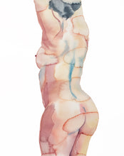 Load image into Gallery viewer, 16" x 20" original watercolor nude abstract female figure painting in an expressive, impressionist, minimalist, ethereal, modern, watery, subtle, sexy, erotic style by contemporary fine artist Elizabeth Becker. Woman from behind, back and butt. Soft peach, pink and white colors.
