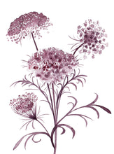 Load image into Gallery viewer, Commission a custom queen anne&#39;s lace flower watercolor painting by contemporary artist Elizabeth Becker in an expressive, impressionist, minimalist, modern style. Monochromatic maroon, burgundy and white colors.
