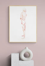 Load image into Gallery viewer, 18&quot; x 24&quot; original watercolor abstract nude gestural figure painting in an expressive, impressionist, minimalist, modern style by contemporary fine artist Elizabeth Becker. Soft ethereal peach and white colors.

