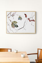 Load image into Gallery viewer, 11” x 15” original watercolor botanical nature tree painting in an expressive, impressionist, minimalist, modern style by contemporary fine artist Elizabeth Becker. Muted moody neutral green, burnt sienna, rust red and white colors.
