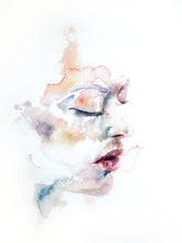 Load image into Gallery viewer, 18&quot; x 24&quot; original watercolor emotional portrait painting in an expressive, impressionist, minimalist, modern style by contemporary fine artist Elizabeth Becker
