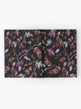 Load image into Gallery viewer, Hardcover journal featuring original hand-painted watercolor painting by artist Elizabeth Becker. Ruled line, graph or blank pages. Red and purple on black background. Botanical leaves, tree branches and vines.
