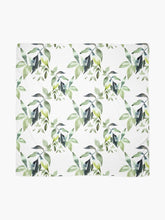 Load image into Gallery viewer, Scarf featuring original hand-painted watercolor painting by artist Elizabeth Becker. Green, black and white leaves &amp; branches design.
