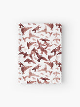 Load image into Gallery viewer, Hardcover journal featuring original hand-painted watercolor painting by artist Elizabeth Becker. Ruled line, graph or blank pages. Maroon red and white colors. Flying birds design.
