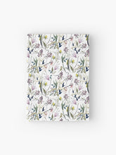 Load image into Gallery viewer, Hardcover journal featuring original hand-painted watercolor painting by artist Elizabeth Becker. Ruled line, graph or blank pages. Light pink, olive green, black and white colors. Floral wildflowers.
