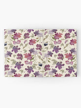 Load image into Gallery viewer, Hardcover journal featuring original hand-painted watercolor painting by artist Elizabeth Becker. Ruled line, graph or blank pages. Purple, pink, red and pale green on cream background. Abstract floral. Flowers and leaves.
